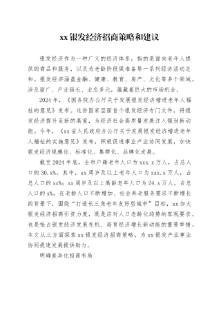 XX银发经济招商策略和建议