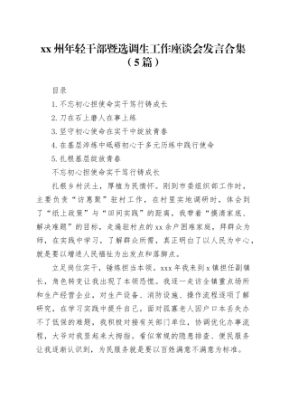 XX州年轻干部暨选调生工作座谈会发言合集（5篇）