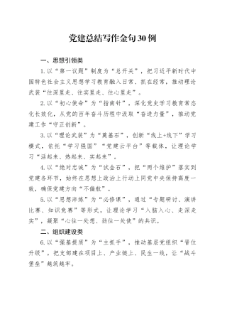 党建总结写作金句30例