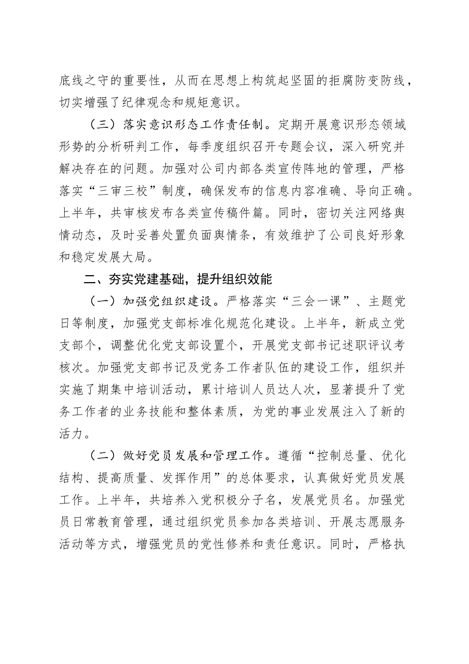 国有企业党委书记2025年上半年个人工作总结20250929_第2页
