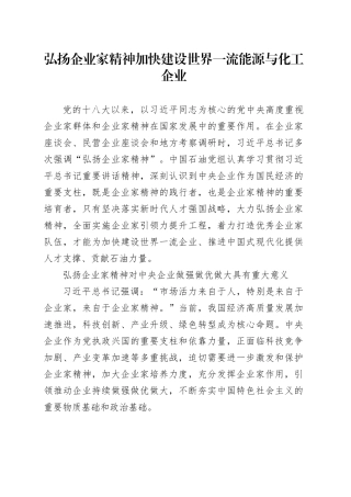 弘扬企业家精神加快建设世界一流能源与化工企业