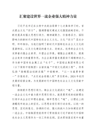 汇聚建设世界一流企业强大精神力量