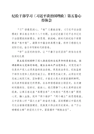纪检干部学习《习近平谈治国理政》第五卷心得体会研讨发言交流讲话谈治国理政第五卷