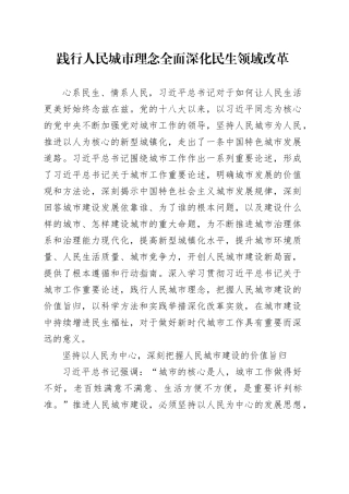 践行人民城市理念全面深化民生领域改革