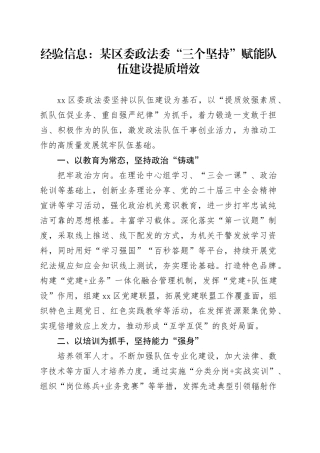 经验信息：某区委政法委“三个坚持”赋能队伍建设提质增效