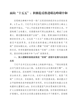 面向“十五五”：积极稳妥推进碳达峰碳中和