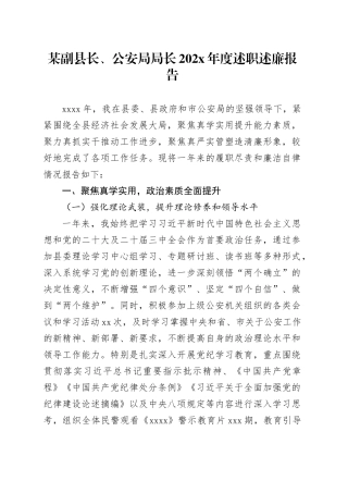 某副县长、公安局局长202X年度述职述廉报告