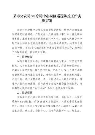 某市公安局分局中心城区巡逻防控工作实施方案