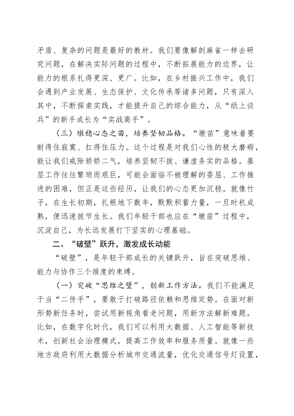 年轻干部工作交流发言：墩苗破壁沉淀，绘就青春奋进华章_第2页