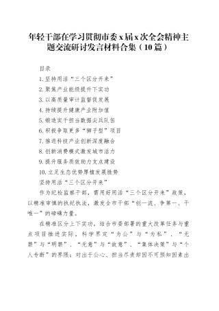 年轻干部在学习贯彻市委x届x次全会精神主题交流研讨发言材料合集（10篇）