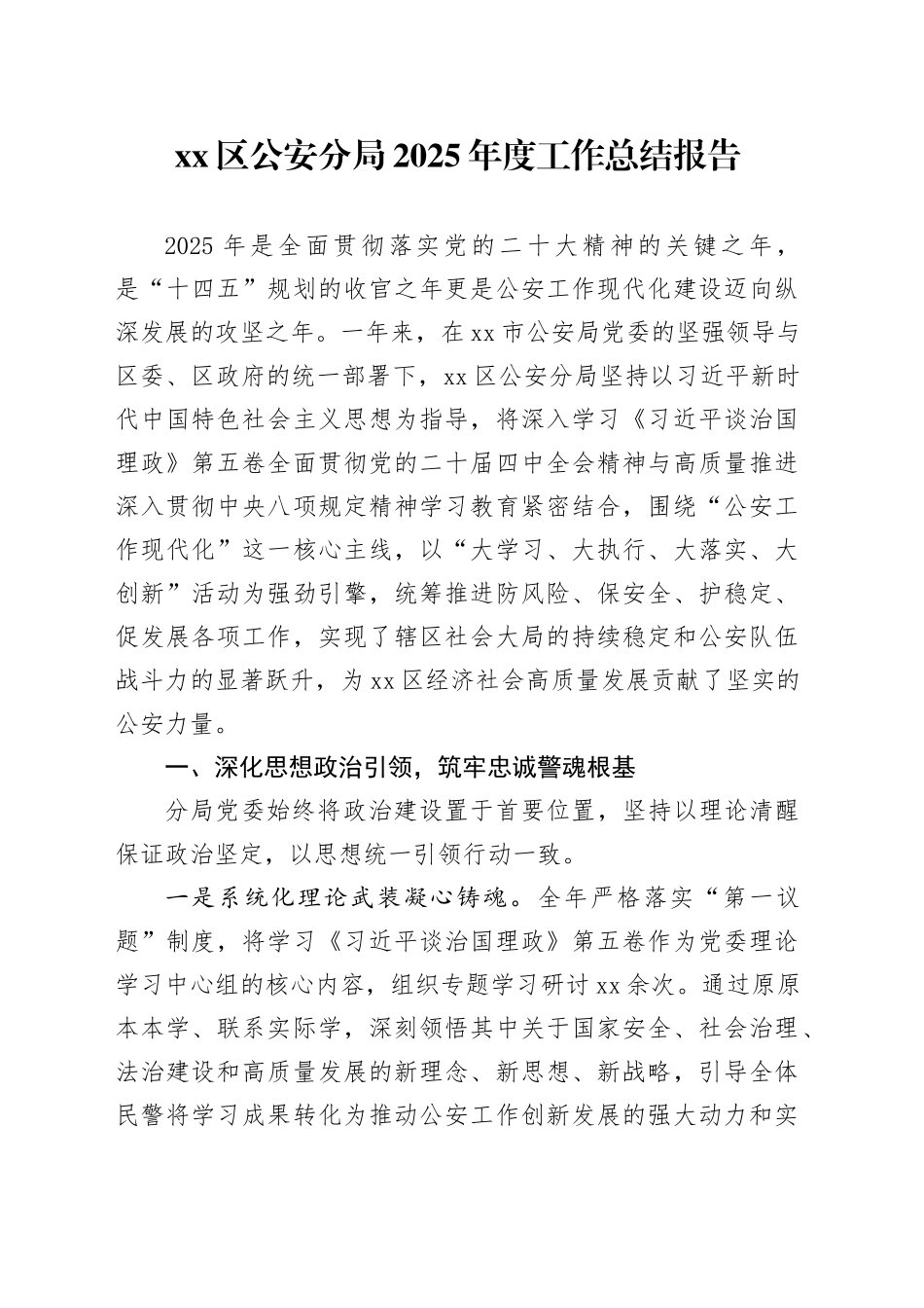 区公安分局2025年度工作总结报告_第1页