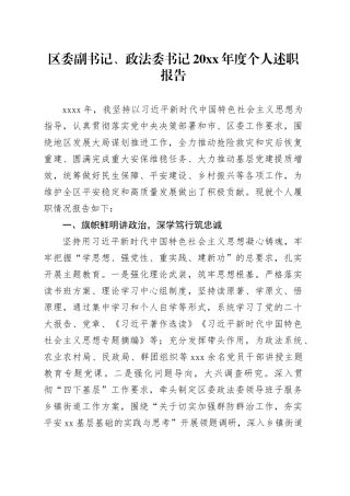 区委副书记、政法委书记20XX年度个人述职报告