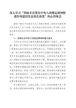 深入学习“锲而不舍落实中央八项规定精神推进作风建设常态化长效化”的心得体会20251020
