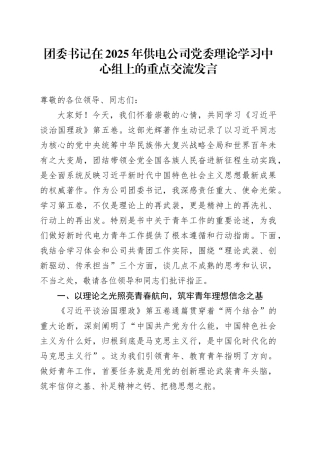 团委书记在2025年供电公司党委理论学习中心组上的重点交流发言
