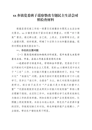 乡镇街道党委班子巡察整改专题民主生活会对照检查材料