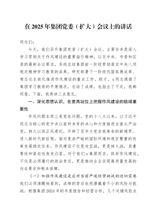 在2025年集团党委（扩大）会议上的讲话