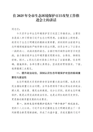 在2025年全市生态环境保护百日攻坚工作推进会上的讲话