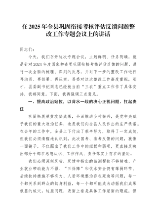 在2025年全县巩固衔接考核评估反馈问题整改工作专题会议上的讲话