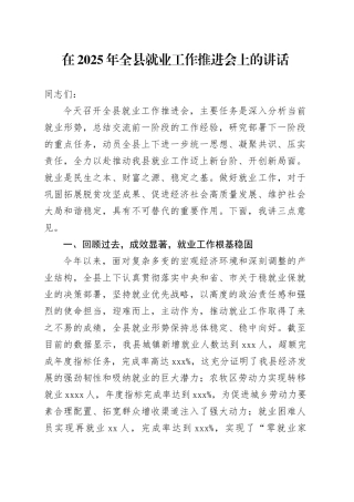 在2025年全县就业工作推进会上的讲话