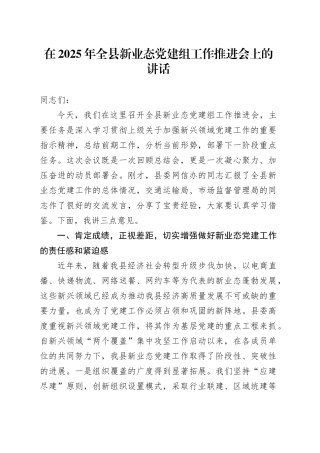 在2025年全县新业态党建组工作推进会上的讲话