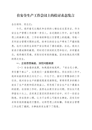 在安全生产工作会议上的检讨表态发言