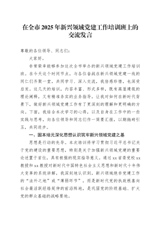 在全市2025年新兴领域党建工作培训班上的交流发言