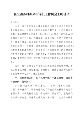 在全镇乡村振兴指导员工作例会上的讲话