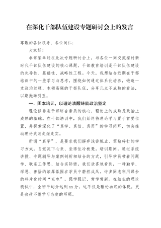 在深化干部队伍建设专题研讨会上的发言
