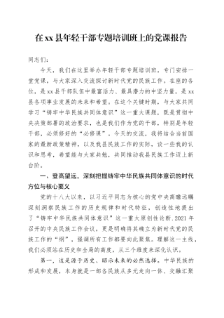 在县年轻干部专题培训班上的党课报告