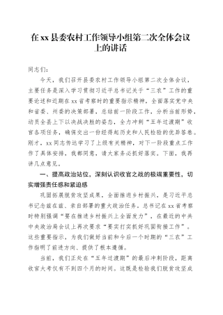 在县委农村工作领导小组第二次全体会议上的讲话
