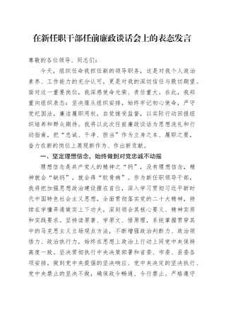 在新任职干部任前廉政谈话会上的表态发言20251013