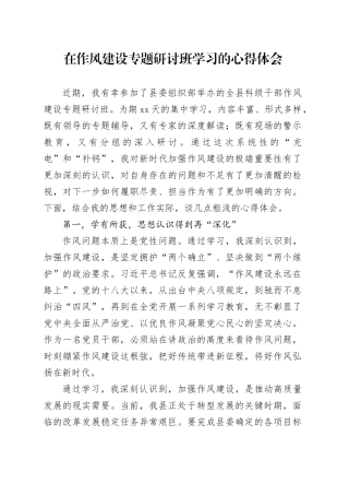 在作风建设专题研讨班学习的心得体会