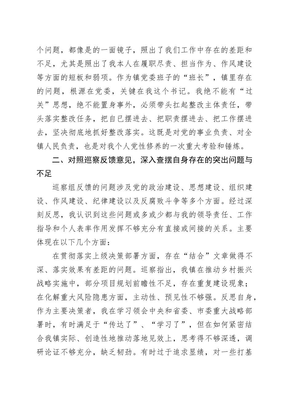 镇党委书记个人对照检查发言提纲_第2页