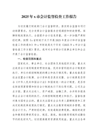 2025年X市会计监督检查工作报告