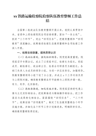 XX铁路运输检察院检察队伍教育整顿工作总结