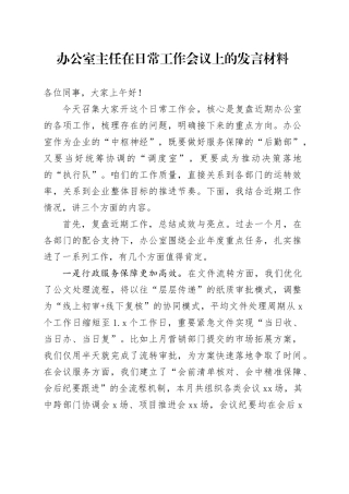 办公室主任在日常工作会议上的发言材料