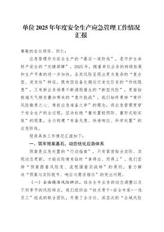 单位2025年年度安全生产应急管理工作情况汇报
