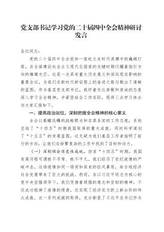 党支部书记学习党的二十届四中全会精神研讨发言交流讲话心得体会20251103