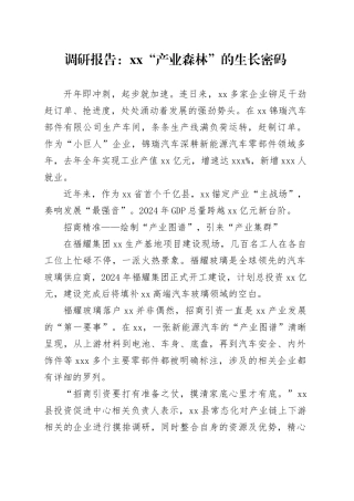 调研报告： XX“产业森林”的生长密码