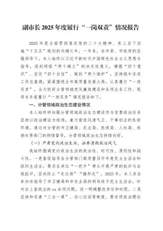 副市长2025年度履行“一岗双责”情况报告20251031