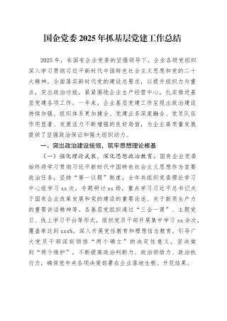 国企党委2025年抓基层党建工作总结