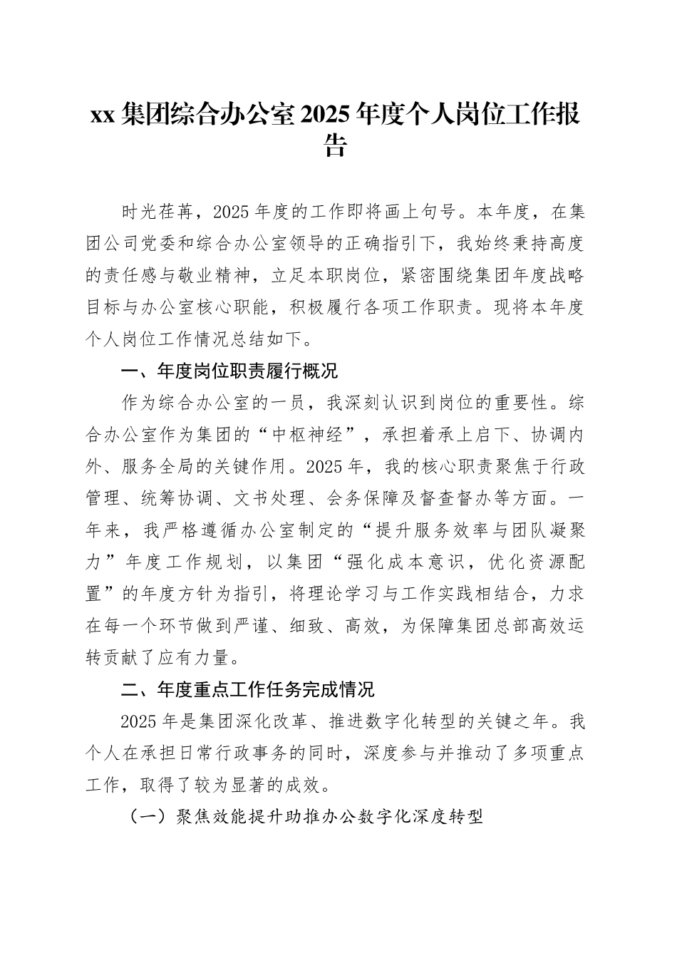 集团综合办公室2025年度个人岗位工作报告_第1页