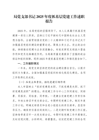 局党支部书记2025年度抓基层党建工作述职报告