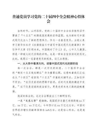 普通党员学习党的二十届四中全会精神心得体会20251103
