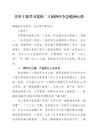 青年干部学习党的二十届四中全会精神心得体会20251107