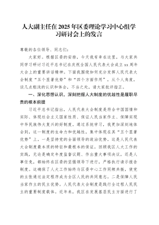 人大副主任在2025年区委理论学习中心组学习研讨会上的发言