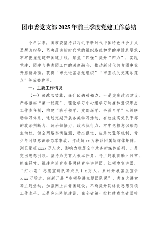 团市委党支部2025年前三季度党建工作总结