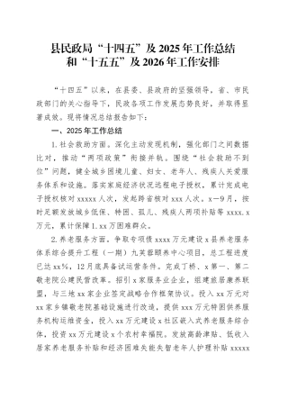 县民政局“十四五”及2025年工作总结和“十五五”及2026年工作安排