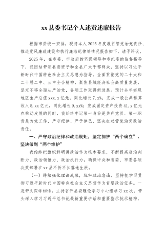 县委书记个人述责述廉报告
