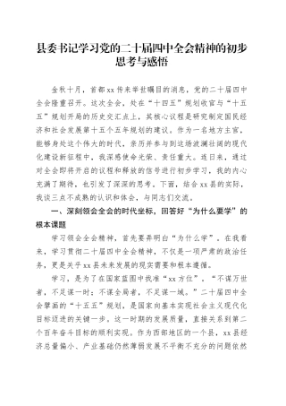 县委书记学习党的二十届四中全会精神的初步思考与感悟